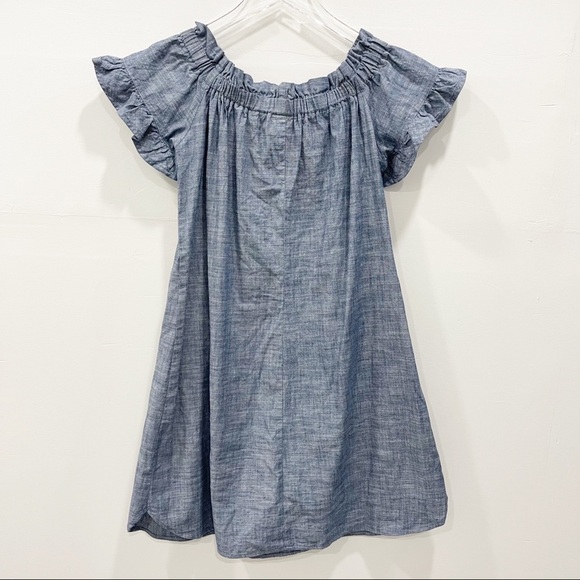 W Wrapper Chambray Split Neck Tassel Off The Shoulder Dress Small Blue - Picture 2 of 7
